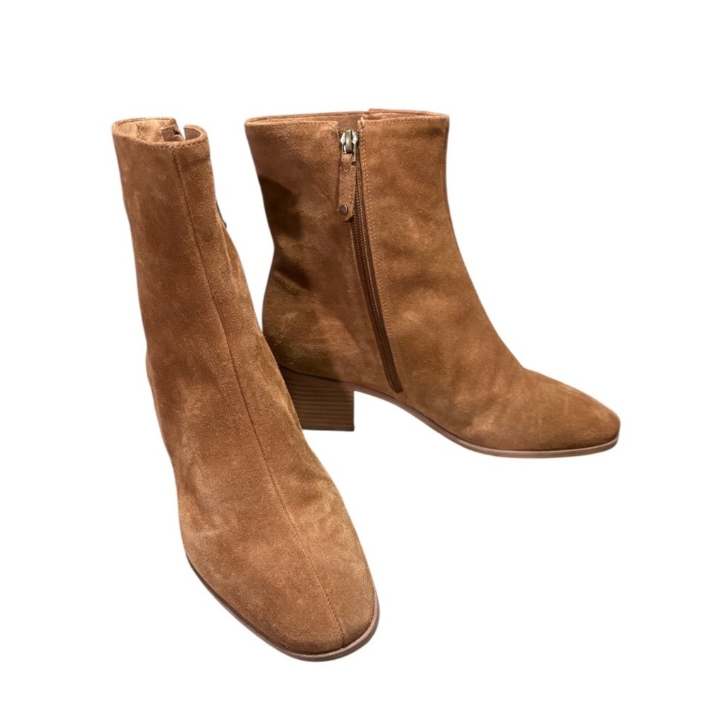 Soludos "Fulton" Suede Ankle Boots Brown Side Zip Block Heel Size 9.5 / 40.5 - Picture 2 of 10